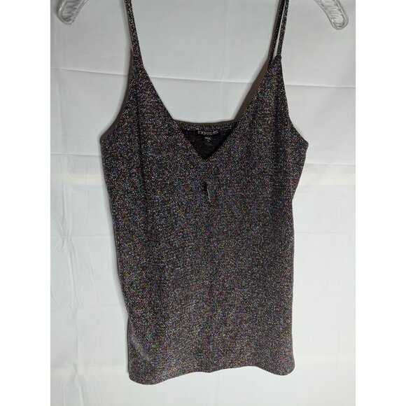NWT EXPRESS Black Rainbow SPARKLE Tank Top Y2K Whimsigoth Glitter Retro Sz S - Picture 1 of 8